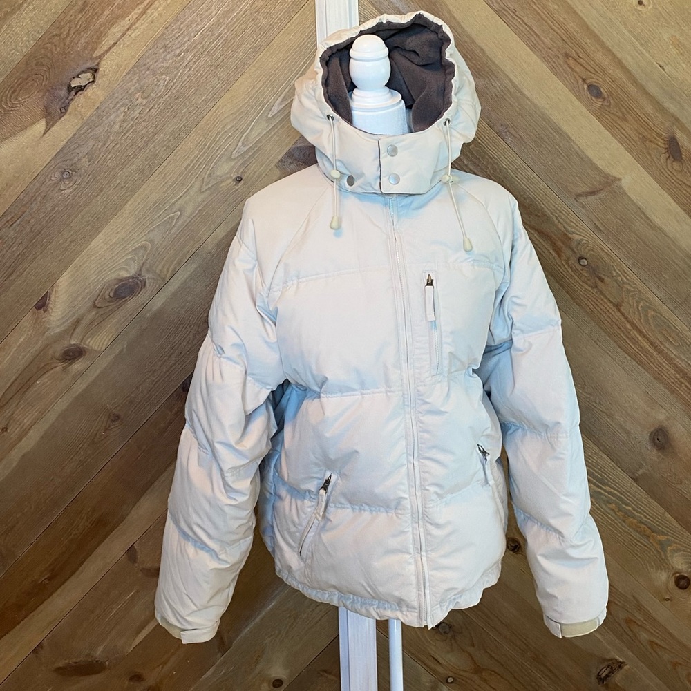 Old Navy Outlet Men’s Down & Waterfowl Feather Hooded Cream Parka Size M